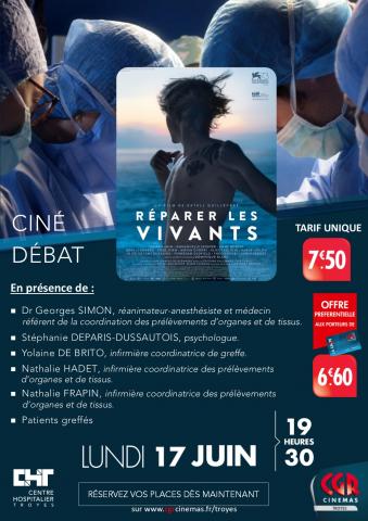 [CINE-DEBAT] sur le don d’organes autour du film « réparer les vivants » lundi 17 juin.