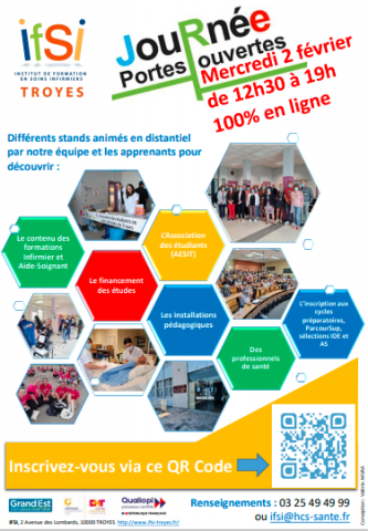 Journée portes ouvertes virtuelle de l’IFSI de Troyes du 2 février 2022 : inscrivez-vous en ligne dès maintenant !