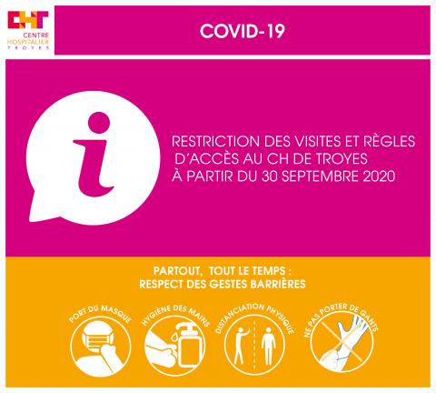 Restriction des visites et règles d'accès au CH de Troyes à compter du mercredi 30 septembre